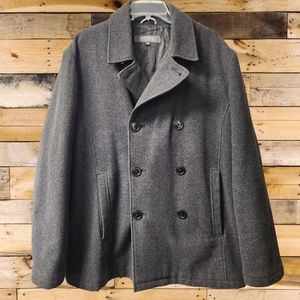 Kenneth Cole Reaction Wool Blend Charcoal Full Zip Button Peacoat Coat‎ Jacket L